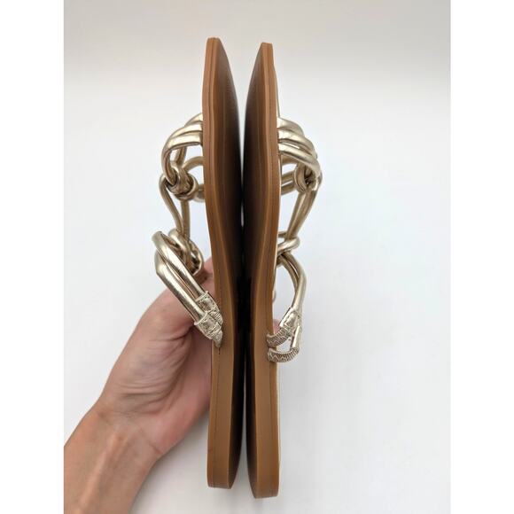 Azalea Wang Stetson Tubular Straps Knot Flat Sandals Women's Gold Sz US7 EU37.5 - Picture 5 of 12